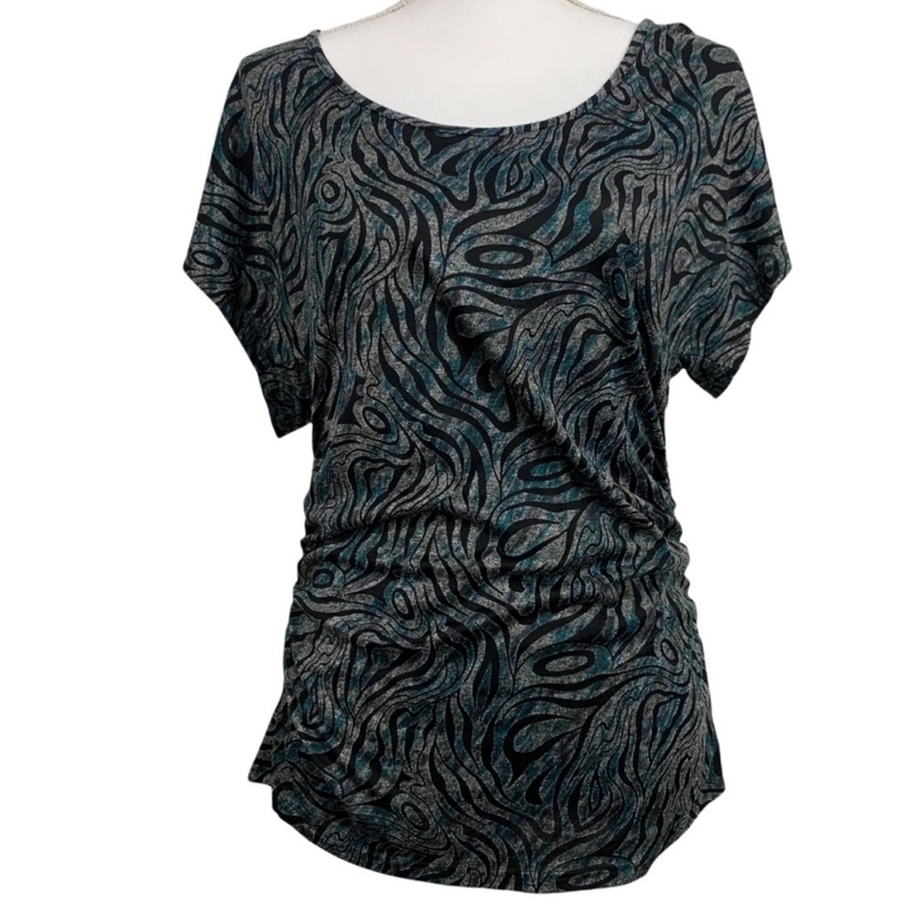 BKE / Teal & Black Swirly Pattern Slouchy Top / Medium / Y2K Fairy Glam 2000s